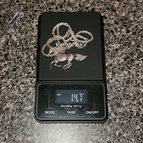 Vintage Sterling Silver Rope Chain Necklace & Running Horse Charm Pendant - Picture 6 of 9